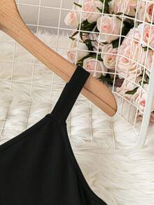 SHEIN Clasi 大尺碼女士純色細肩帶連身裙 - 黑色 - 查看 3