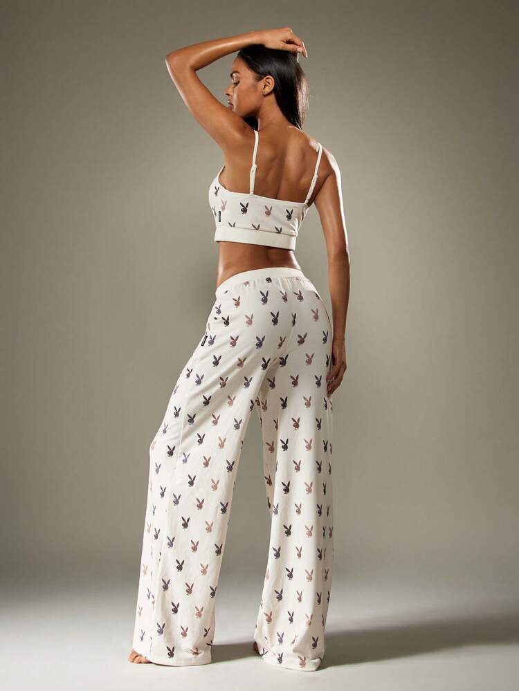 Missguided x Playboy Christmas Printed Cami And Wide Leg Pants With Bunny Logo