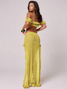 MUSERA Glitter Crochet Knit Off Shoulder Ruffle Trim Cropped Bralette Top Only Spring Summer Vacation Boho Ibiza Elegant Club Beach Cute Sexy Festival Cover Up Birthday Fall Autumn Winter Date Night