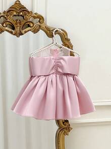 SHEIN Babygirl 优雅可爱粉色蝴蝶结短袖连衣裙 - 粉色 - 查看 3