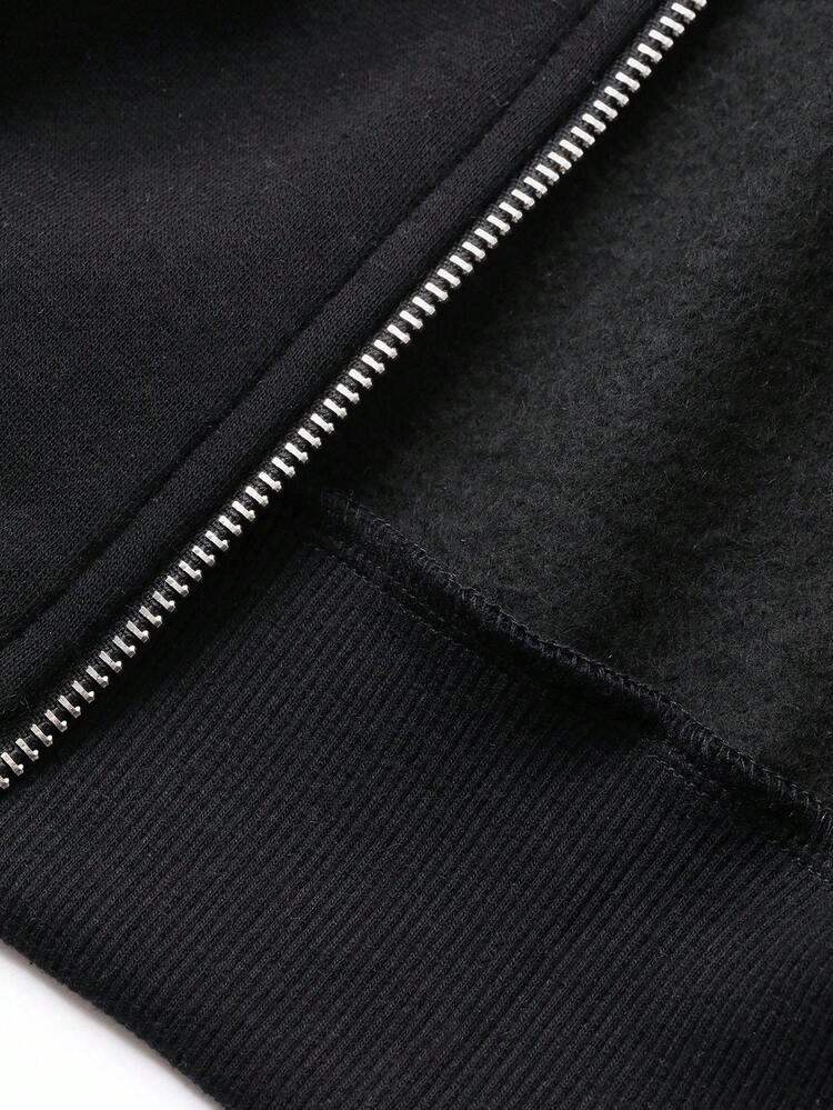 Men's Zip Up Hoodie Sweatshirt With Graffiti Big Letter Print, Streetwear Style, Thermal Lining, Autumn/Winter