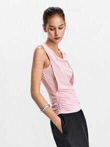 Lumivelle Women's Wool Blend 2 In 1 Deep Draped Neck Splicing Top - Pink - View 5