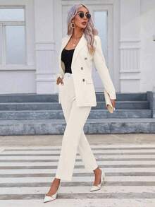 EURMUSE Bộ quần dài tay và áo blazer tối giản mặc hàng ngày cho nữ - trắng - Xem 6