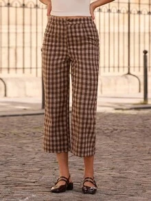 lacRébo Brown Check Print Tailored Trousers Fall Spring Summer Going Out European Style Trousers Luxury - Multicolor - View 1