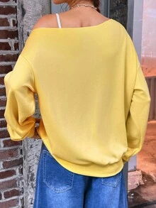 Jouncy Women's Casual Loose Fit Asymmetric Neck Long Sleeve Sweatshirt Fall Cloth For Women