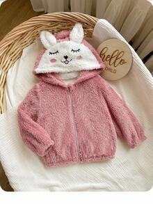 SHEIN Baby Girl Cute Thermal Lined Hooded Jacket, Versatile For Autumn/Winter Fall