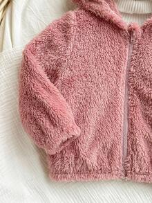 SHEIN Baby Girl Cute Thermal Lined Hooded Jacket, Versatile For Autumn/Winter Fall
