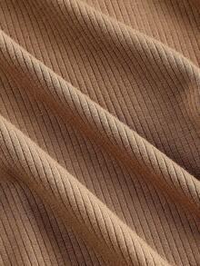 SHEIN MOD 加大码复古卡其色荷叶边领针织迷你连衣裙 - 学院风、70 年代风格、休闲、舒适、通勤、复古美学，非常适合学校服装、教学服装和办公室穿着 - 卡其色 - 查看 4