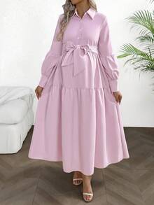 Momance 可爱泡泡袖喇叭连衣裙 - 粉色 - 查看 1