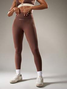 MISSGUIDED Mallas deportivas de cintura alta para mujer, sin costuras, para entrenamiento, yoga, running y gimnasio, con detalles reflectantes - Café integral - Ver 5