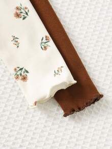 Cozy Pixies 2 件套女婴花卉印花柔软针织荷叶边下摆圆领长袖套头衫上衣套装 - 彩色 - 查看 3