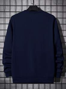RueChic Cotton Men Graphic Pattern Regular Crewneck Sweatshirt - Navy Blue - View 3
