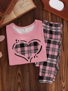 1 Set Merry Christmas Teen GirlTight Fit Pajamas, Long Sleeve Burgundy Top With Reindeer, Snowflake & Geometric Print, Matching Pants, Soft Stretchy Knit Fabric, Machine Washable, Comfortable Fit, Family Matching Outfits (4 Sets Sold Separately) Snug Fit - Pink - View 3