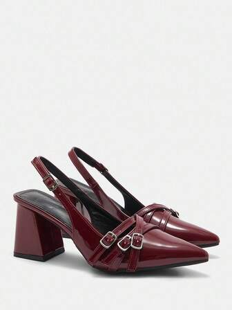 CUCCOO CURVES Plus Size Women's Fashion Classic Comfortable Wide Fit Pointed Toe High Heel Pumps, Wine Red For Christmas