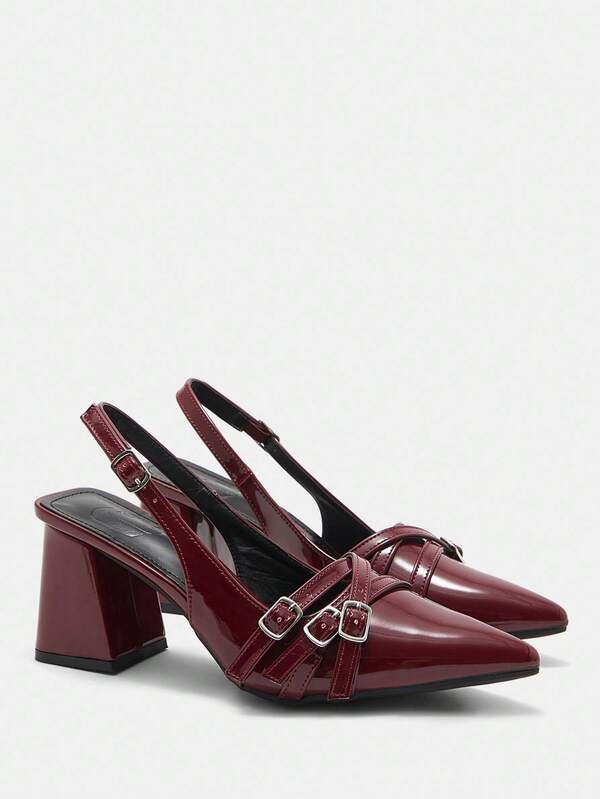 CUCCOO CURVES Plus Size Women's Fashion Classic Comfortable Wide Fit Pointed Toe High Heel Pumps, Wine Red