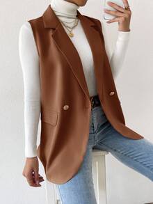 BizChic 2025 Automne/Hiver Nouveau manteau minimaliste sans manches à boutons devant de couleur unie, moderne et élégant pour les déplacements urbains quotidiens. Polyvalent pour Noël, Nouvel An, Thanksgiving, fête, plage, remise de diplôme. Convient pour les invités de mariage, l'hôte, les rendez-vous, les fêtes, les concerts, les brunchs, l'aéroport, pour de multiples occasions - Tabac - Voir 6