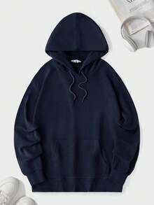 EURMUSE 100%Cotton Men Slogan & Cartoon Graphic Drawstring Hoodie - Navy Blue - View 2