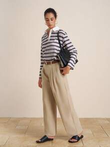 Airaco Pantalones casuales sueltos de pierna ancha y plisados de unicolor para mujer