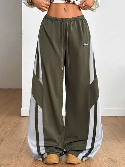 Coolane Pantalones de paracaídas con bloques de color para salir y conciertos de primavera y verano para mujeres