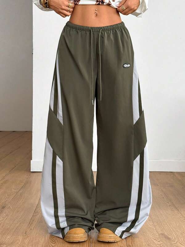 Coolane Pantalones de paracaídas con bloques de color para salir y conciertos de primavera y verano para mujeres