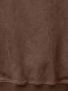 EMERY ROSE Women's Solid Color Regular Shoulder Long Sleeve Short Zip-Up Casual Versatile Jacket - Brown - View 7