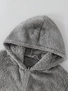 Vacaura 青少年男孩基本款黑色休闲羊毛连帽夹克