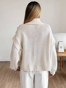 Siren Gaze Women's Solid Color High Neck Drop Shoulder Sequin Knit Pullover Sweater Winter,Christmas Sweater Casual - Apricot - View 2