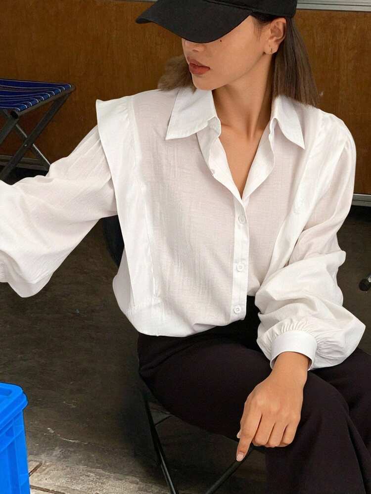 Women's Loose Casual White Shirt, Suitable For Teacher, Autumn/Winter Long Sleeve Top