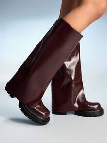 CUCCOO GRLICON 女士时尚棕色筒靴，厚底及膝靴，性感女士马靴，适合通勤、约会、派对、度假 - 咖啡棕 - 查看 3