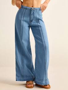Daynim Calça Denim Cintura Alta Perna Larga - Lavagem clara - Visão 6