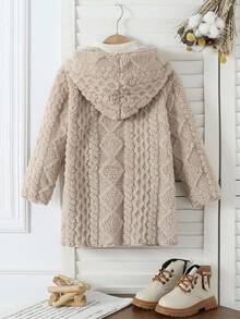 Young Girl' Vacation Casual Comfortable Jacquard Diamond Pattern Long Sleeve Hooded Cardigan, Suitable For Outdoor Wear Fall Winter - Camel - View 2