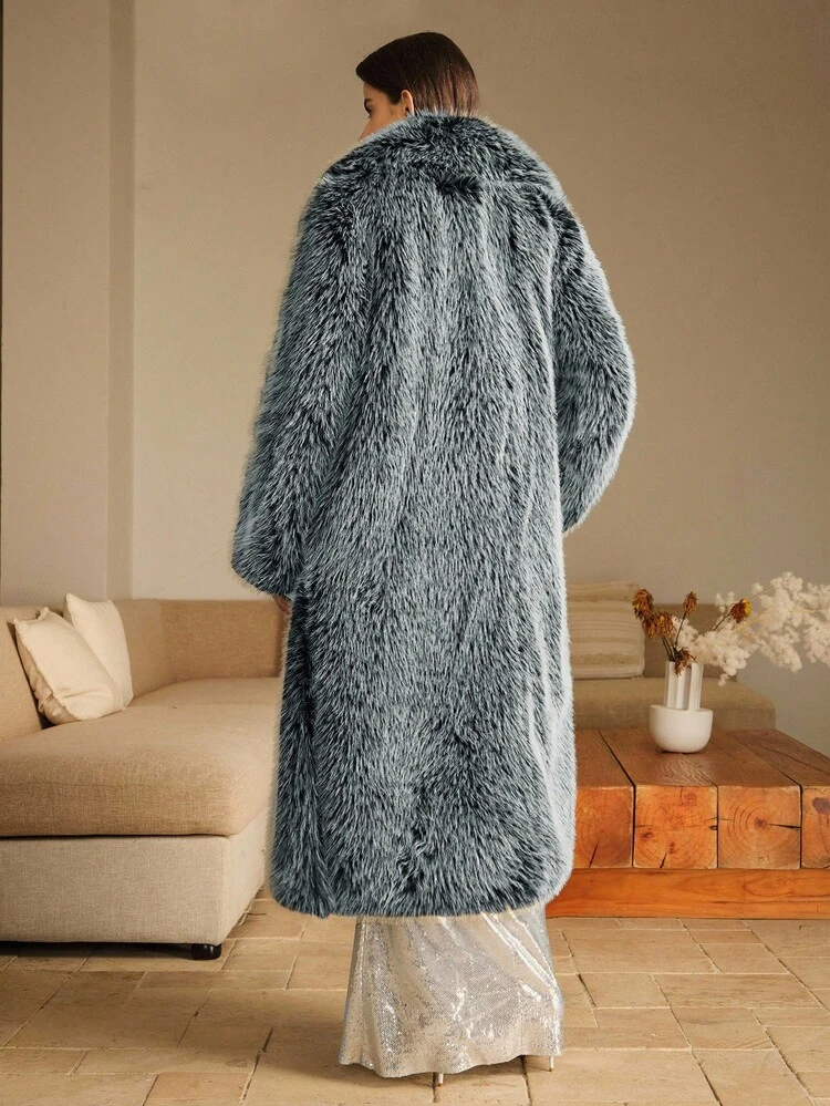 レディース ファッショナブル フェイクファー襟付き ロングジャケット