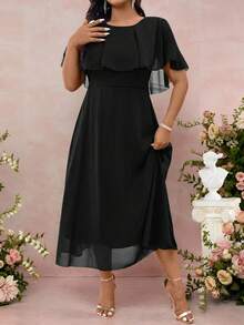 Cravure Women's Plus Size Round Neck Loose Solid Color Elegant Long Chiffon Dress Summer Women Outfit Spring Dress Elegant Formal Women Dresses Wedding Women Dress Wedding Guest Purple Midi Dress Elegant Midi Dress Purple Elegant Dress Women Sparkly Dress Elegant Dresses For Women  Vestido Azul  Party Dress فستان عيد Festival Outfits Women  Vestidos Elegantes Para Fiesta  Vestido De Festa  Rave Outfits For Women Sequin Skirt - Black - View 5