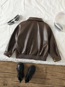 Genkimix Kids 年轻女孩宽松休闲夹克，时尚街头风格仿皮大衣