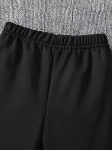 2件套男童“SLAY”标语英文字母印花休闲连帽卫衣和裤子套装，黑色，适合上学、秋冬季穿着，童装街头风男童运动套装，时尚男童服装 - 黑色 - 查看 5