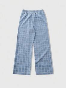 ROMWE MEN Prep Men's Plaid Street Style Woven Long Pants, Spring/Autumn, Fall - Blue - View 2