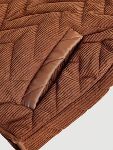 SHEIN MOD 加大码摩卡棕色灯芯绒绗缝开衫夹克，带蝴蝶结 PU 抽绳，浪漫复古风格 - 摩卡棕 - 查看 4