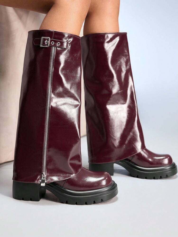 CUCCOO GRLICON Chocolate Brown Mocha Wide Leg Thick Sole Women's Over-The-Knee Boots, Suitable For Halloween, Christmas, Party, Y2K, Motorcycle Style, Autumn