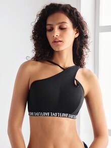 EasyFave 黑色镂空肩垫运动休闲简约时尚女士文胸，适合健身和日常穿着 - 黑色 - 查看 1