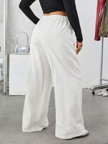 SHEIN EZwear Plus Size Solid Color Textured Loose Casual Wide Leg Pants, Autumn/Winter