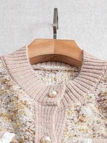 GlowEve Women's Elegant Contrast Trim Button Front Cardigan, Autumn/Winter Fall Cloth For Women - Apricot - View 5