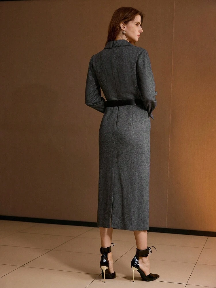 WOMEN'S COLLARED FITTED BODYCON DRESS WITH BACK SLIT, AUTUMN/WINTER