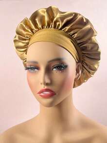 SHEIN 1/2pcs Silk Bonnet For Sleeping, Satin Hair Bonnets, Soft Elastic Band Silk Sleep Cap, Silk Hair Wrap For Curly Hair, Hair Bonnets For Women Sleeping,Silk Hair Wrap,Elastic Wide Band Silk Sleep Cap,Soft And Breathable, Ideal For Overnight Curls Preservation, All-Season Shower Caps, Comfortable For Chemotherapy Patients (Black/Powder)