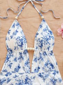 Soleia Robe mini dos nu à col ras-du-cou avec imprimé floral sexy, pour l'été