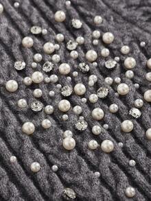 Uhlyne Gray Cable Knitwear Cardigan With Composite Bead Embellishments Halloween Women Sweaters,Spring/Autumn/Winter Women, Retro,Work Wear, Office Wear, Teacher Outfits, Back To School, Fall , Business Casual, Old Money Style,Preppy Academia College Style - Grey - View 2