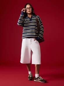 MISSGUIDED Áo len Polo kẻ sọc dệt kim cỡ lớn dài tay thời trang thu đông thường ngày - Nhiều màu - Xem 3