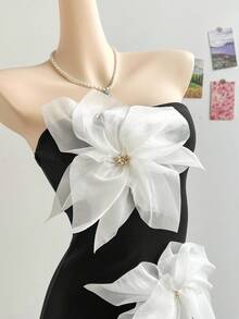 Soleia 新款节日 3D 花卉迷你连衣裙，适合派对、约会、情人节、复活节、狂欢节、下午茶、海滩、游轮、城市度假、秋冬 - 黑色 - 查看 6