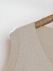 Franclia 2024秋冬新款V领流苏下摆黄/姜针织女毛衣背心，休闲时尚 - 杏色 - 查看 6