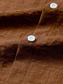 Manfinity Homme 男士休闲简约百搭日常短袖衬衫，夏季棕色衬衫男士带口袋衬衫男士棕色衬衫铁锈色男士衬衫男士短袖衬衫 - 咖啡棕 - 查看 7