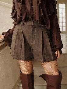 Anewsta Savoree Quần short nữ màu nâu thời trang và đa năng, thích hợp cho mùa thu/đông. - Cà phê nâu - Xem 6
